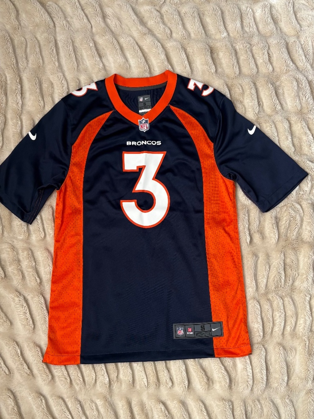 Nike Denver Broncos Russell Wilson #3 Game Jersey - Navy Blue/Orange - Size S